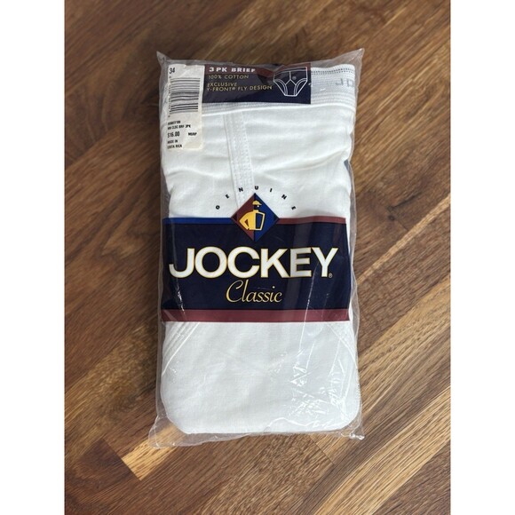 NEW Jockey Classic‎ 3 Pack White Men's Briefs Sz 34 Exclusive Y Front Fly Design - Picture 1 of 4